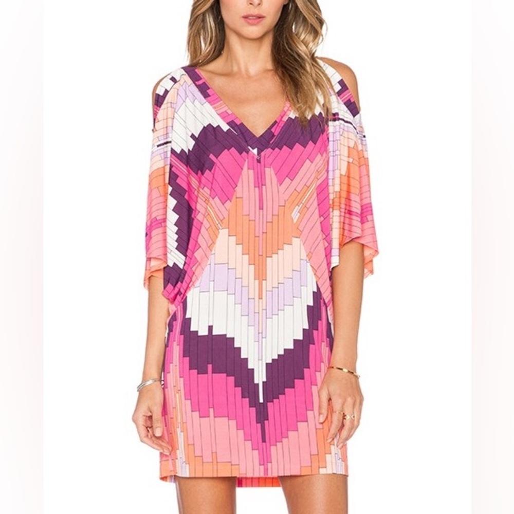 Trina Turk Catina Multicolor Cut Out Cold Shoulder Sleeve Low Back Dress Size S